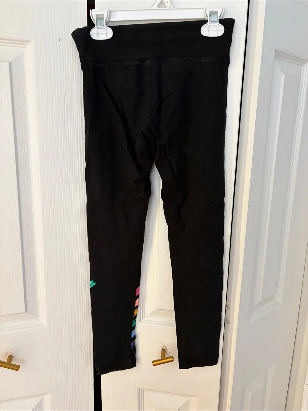 Kids Black Leggings with Rainbow Stripe Detail